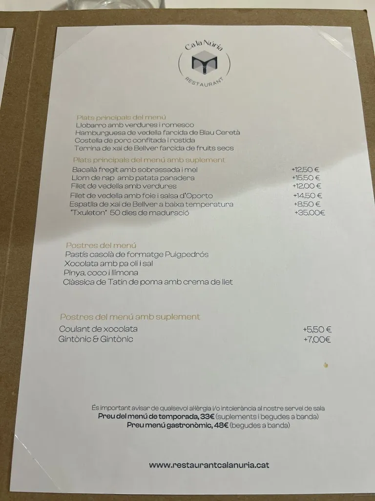 Menu_Restaurant Ca la Núria. Bellver_Bellver de Cerdanya_immagine_4