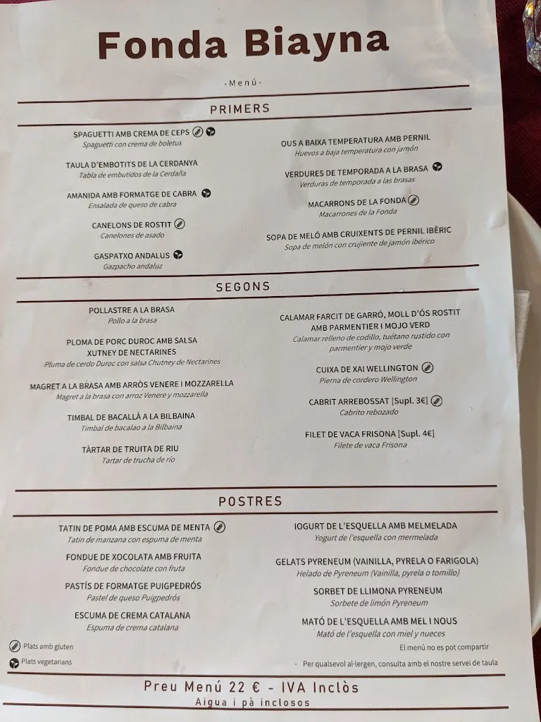 Menu_Restaurant @ Fonda Biayna_Bellver de Cerdanya_immagine_1