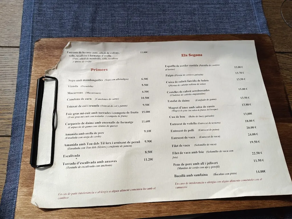 Menu_Restaurant Lo Pigal Casa Kiko_Baix Pallars_image_1