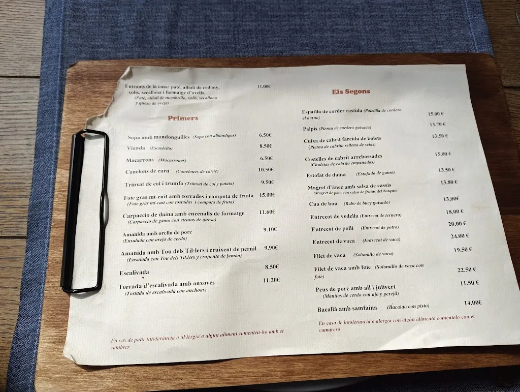 Menu_Restaurant Lo Pigal Casa Kiko_Baix Pallars_image_2