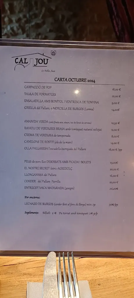 Menu_Restaurant Cal Jou | Conques_Baix Pallars_image_2