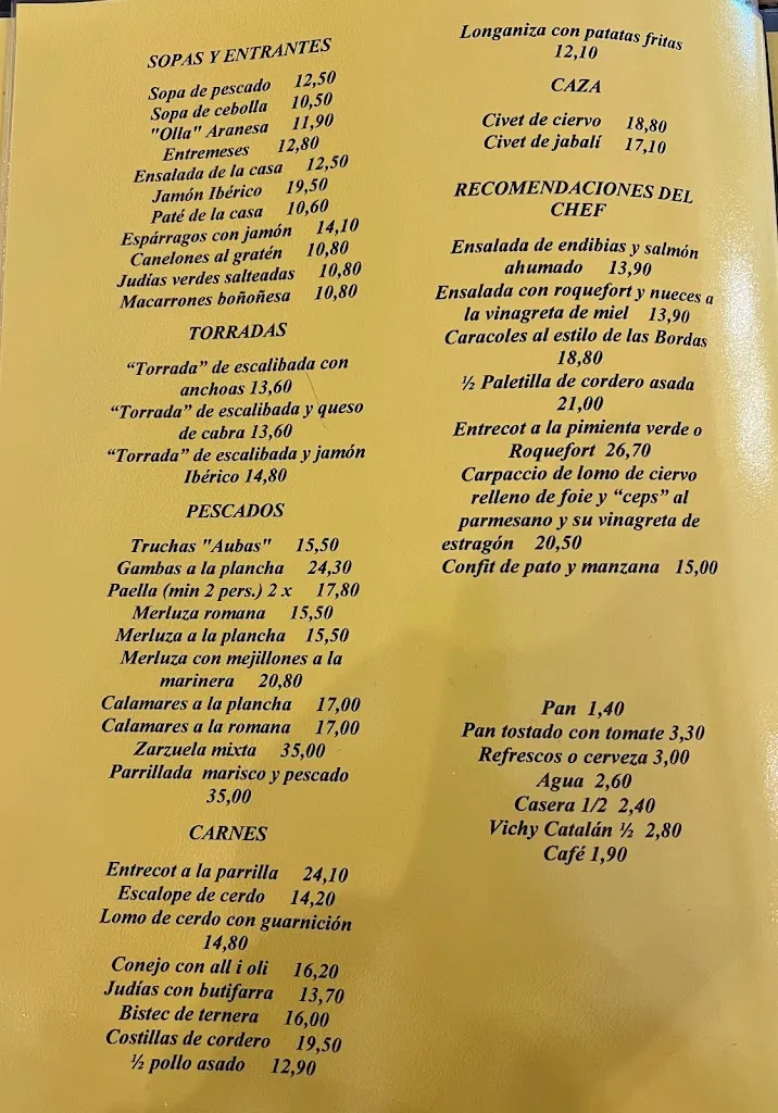 Menü_Restaurant Cabana d'Aubàs_Bossòst_Bild_1