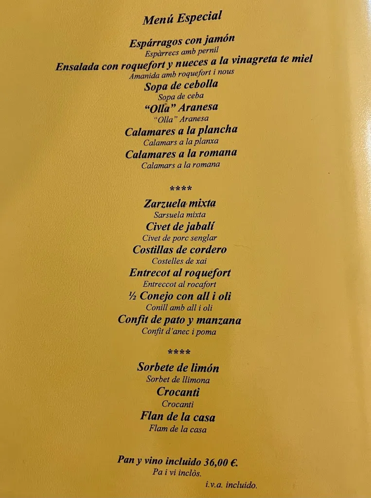 Menü_Restaurant Cabana d'Aubàs_Bossòst_Bild_3