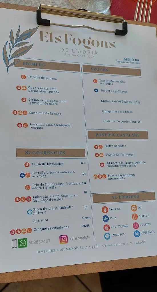 Menu_Els Fogons de l'Adrià_Castell de Mur_image_1