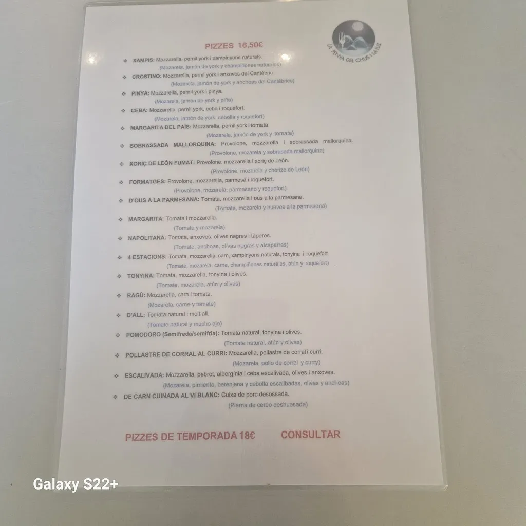 Menu_Bar Restaurant La Penya_Castell de Mur_image_1