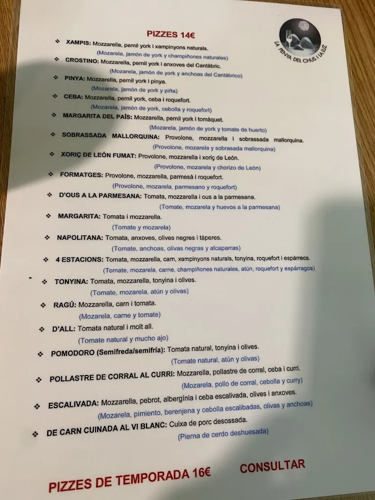 Menu_Bar Restaurant La Penya_Castell de Mur_image_2