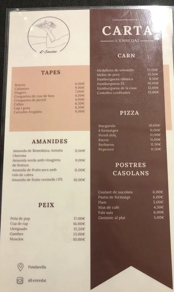 Menu_L'enredat Bar Restaurant_Fondarella_image_1