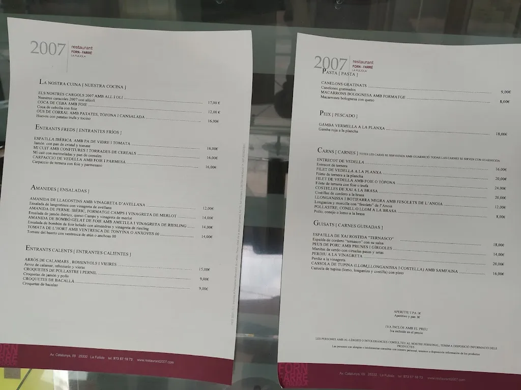 Menu_Restaurant 2007_Fuliola La_image_1