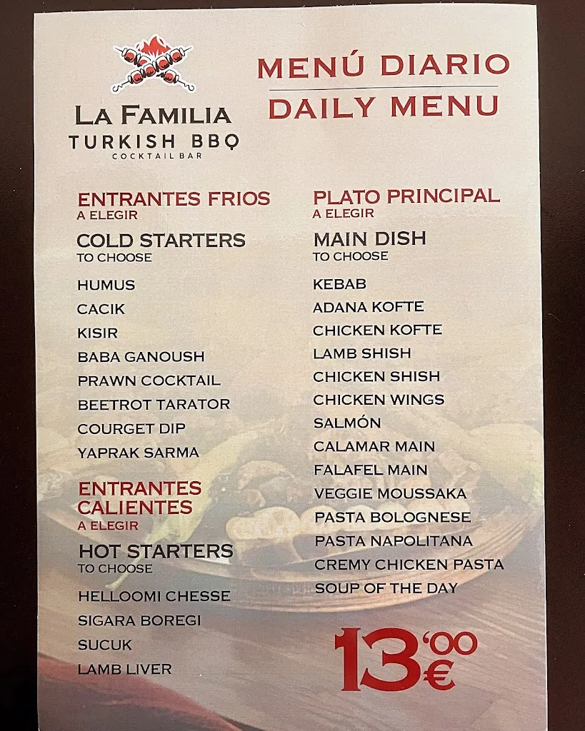 Menu_LA FAMILIA TURKISH BBQ COCTAILBAR_Guardamar del Segura_image_1