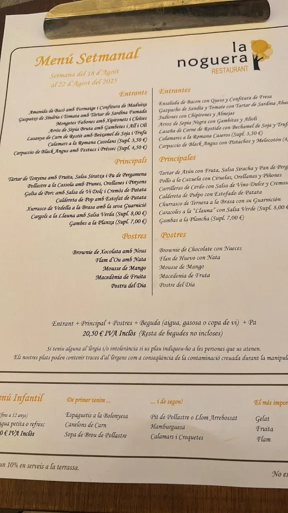 Menu_La Noguera Restaurant | Sant Llorenç de Montgai_Ivars de Noguera_immagine_2