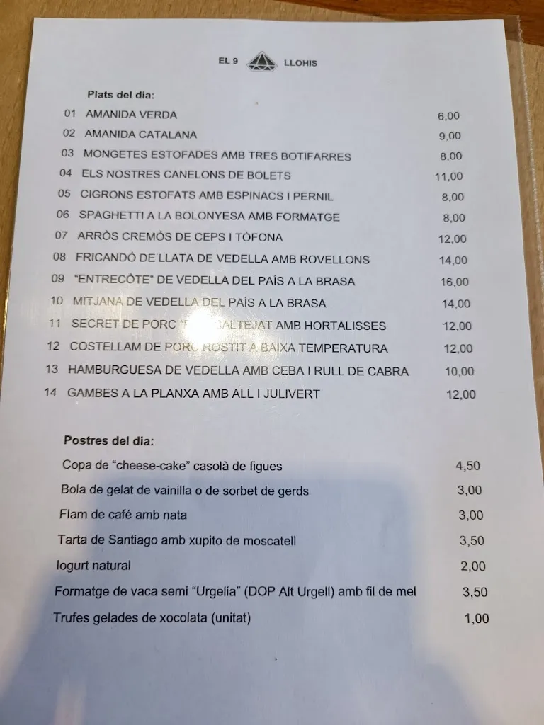 Menu_Restaurant 9 Llohis_Guixers_image_2