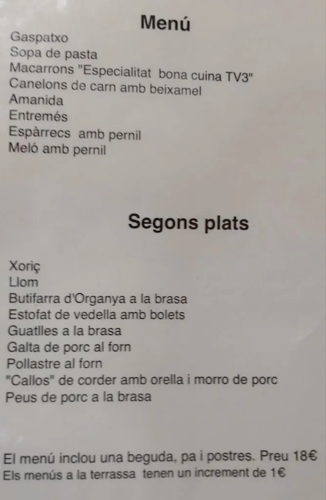 Menü_Bar Restaurant El Portal_Organyà_Bild_2