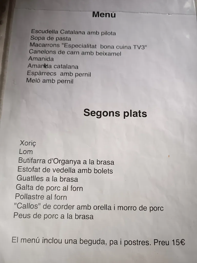 Menü_Bar Restaurant El Portal_Organyà_Bild_4