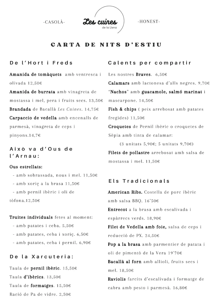 Menu_Les Cuines de la Llena_Pobla de Cérvoles La_image_1