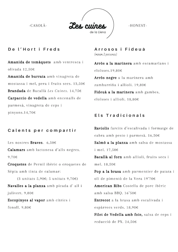 Menu_Les Cuines de la Llena_Pobla de Cérvoles La_image_3