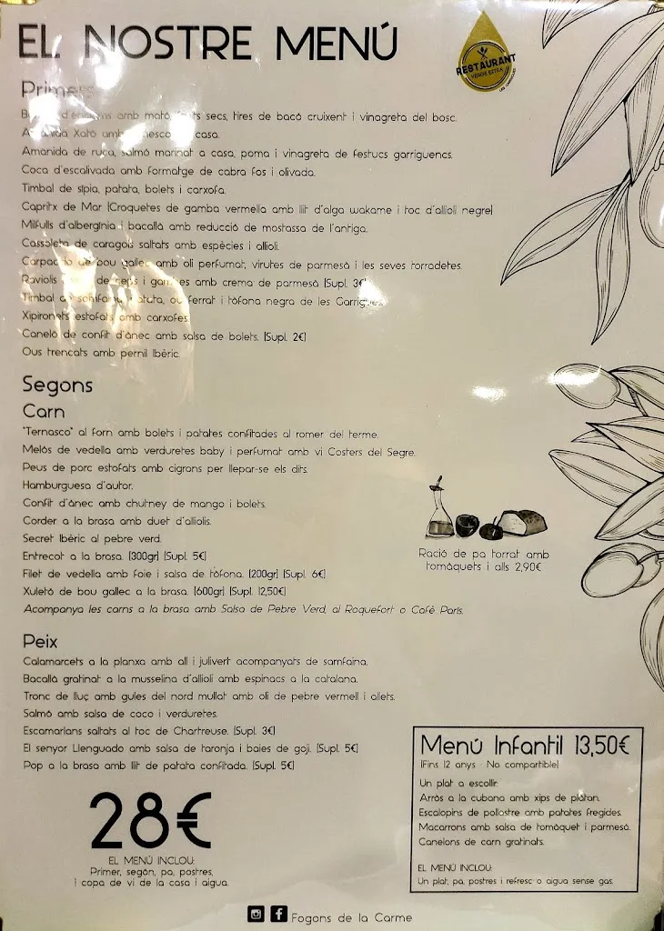 Menu_Els Fogons de la Carme_Pobla de Cérvoles La_image_2