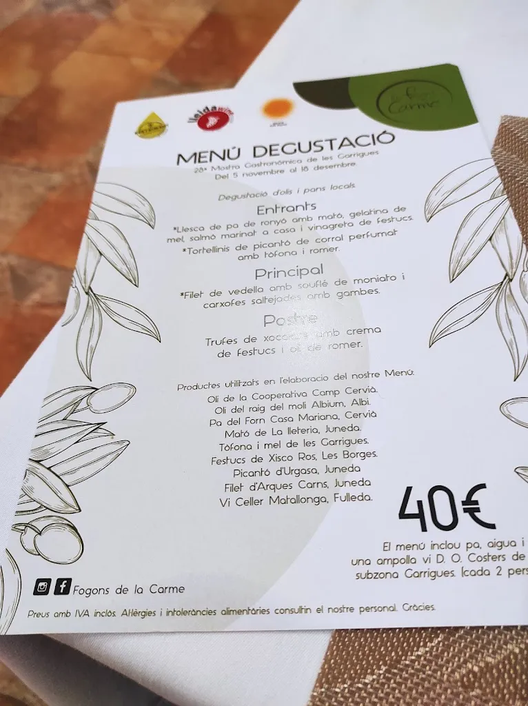 Menu_Els Fogons de la Carme_Pobla de Cérvoles La_image_4