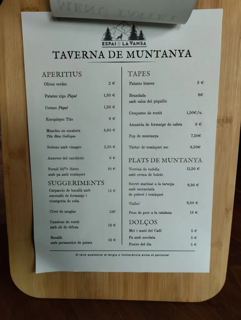 Menu_Taverna de l'Espai La Vansa_Vansa i Fórnols La_image_4