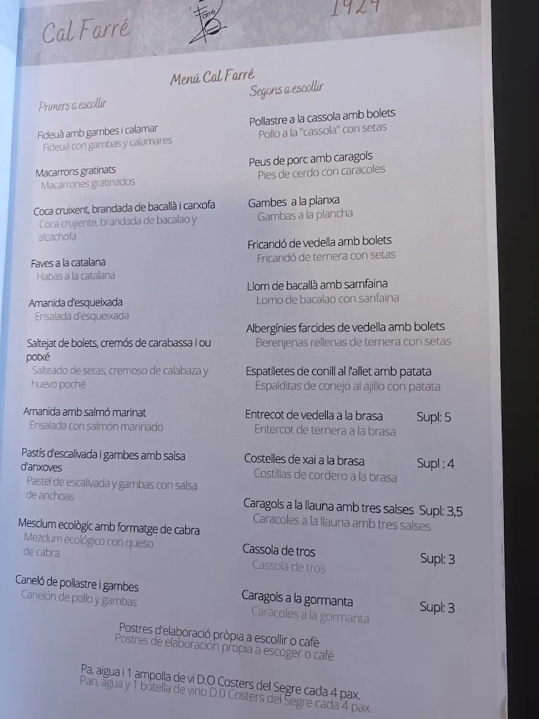 Menu_Restaurant Cal Farré_Vallfogona de Balaguer_image_2