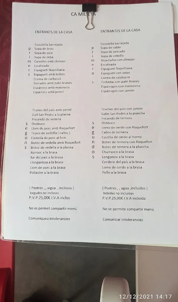 Menu_Restaurant Ca Milieta_Vilaller_image_1