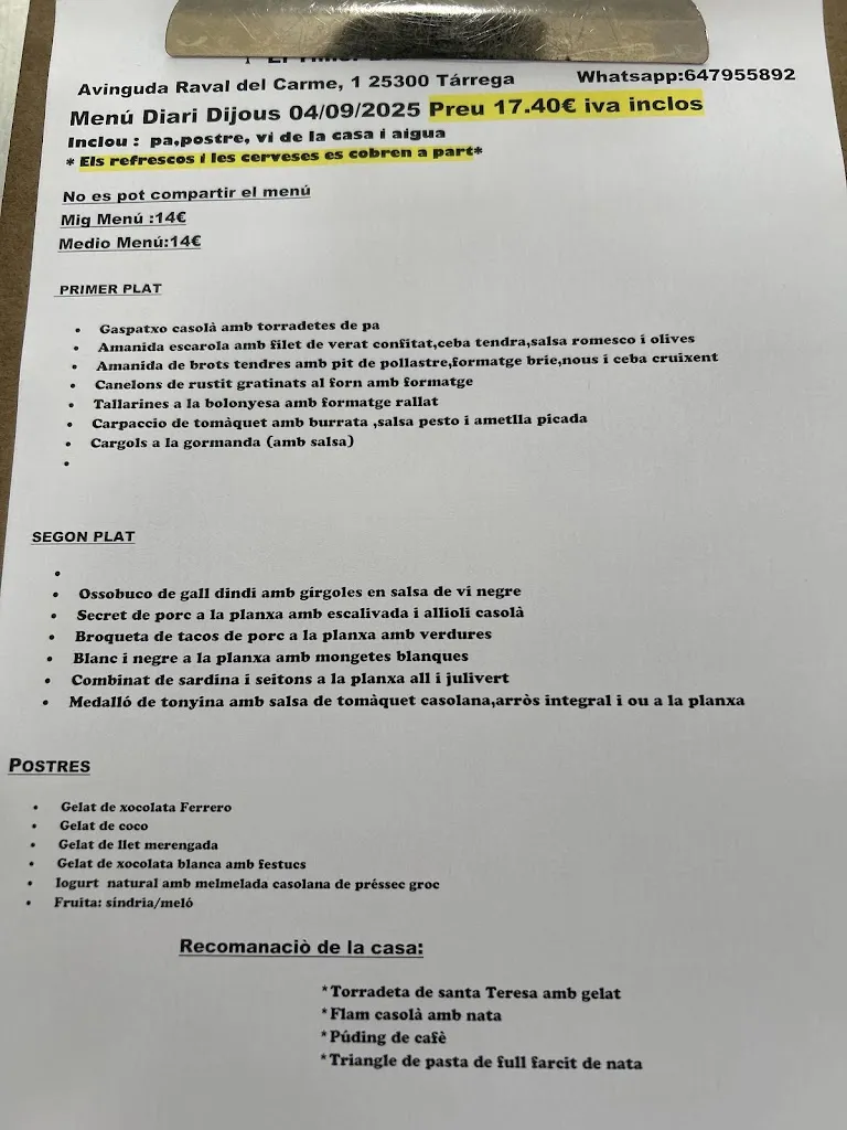 Menu_El Til·ler_Tàrrega_image_1