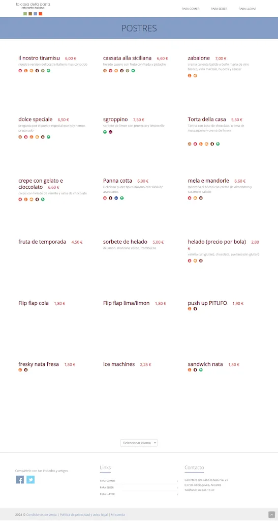 Menu_Restaurante La Casa della pasta Jávea_Jávea/Xàbia_immagine_1