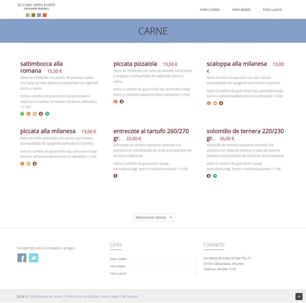 Menu_Restaurante La Casa della pasta Jávea_Jávea/Xàbia_immagine_2