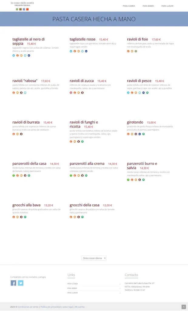 Menu_Restaurante La Casa della pasta Jávea_Jávea/Xàbia_immagine_3