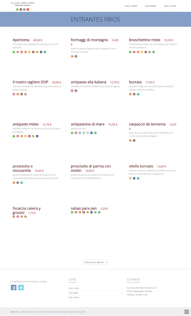 Menu_Restaurante La Casa della pasta Jávea_Jávea/Xàbia_immagine_4