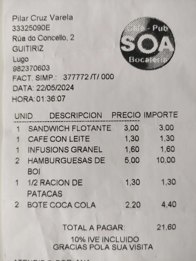 Riana van Niekerk_Café Pub SOA Bocatería_Guitiriz_review