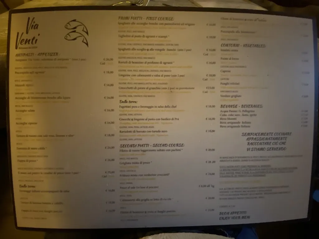 Menu_Ristorante Via Venti - Italian Restaurant Monterosso_Monterroso_image_1