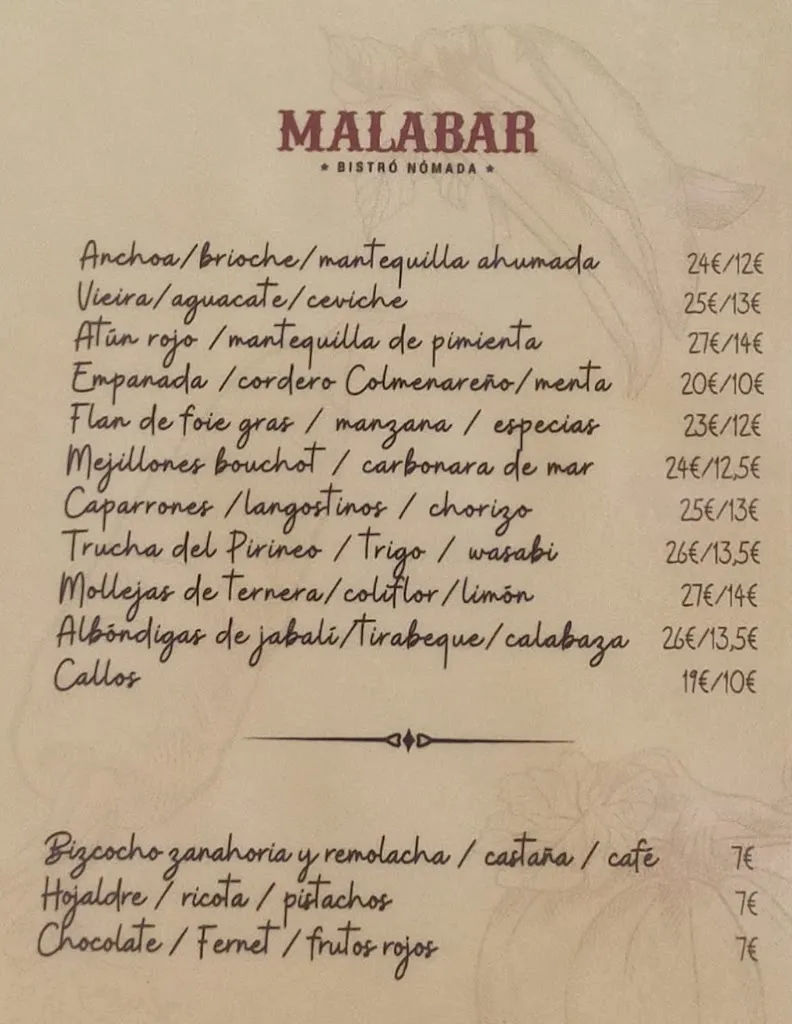 Menu_MALABAR Bistro_Becerril de la Sierra_image_1