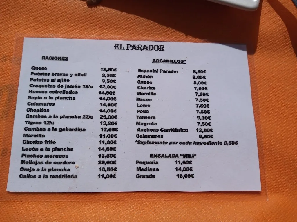 Menu_Bar El Parador_Cadalso de los Vidrios_immagine_1