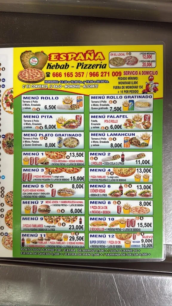 Menu_Kebab pizzería España MONOVAR_Monóvar/Monòver_image_1