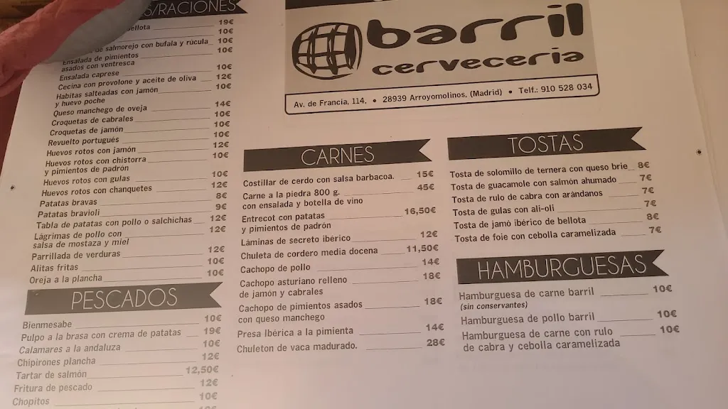 Menu_Restaurante Cerveceria Barril_Arroyomolinos_immagine_2