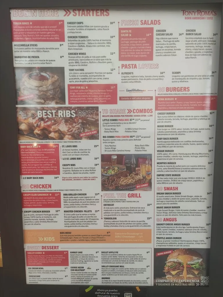 Menü_Tony Roma's_Arroyomolinos_Bild_2