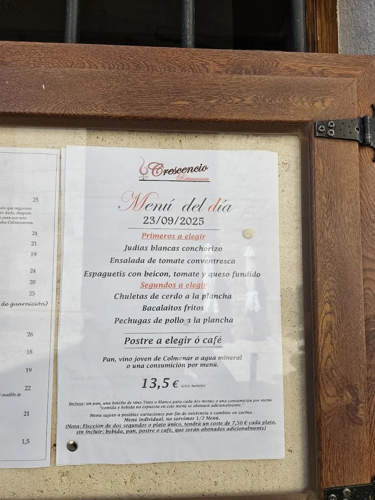 Menu_Bar Restaurante Crescencio_Colmenar de Oreja_image_1