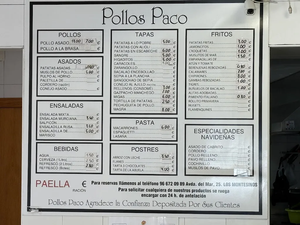 Menu_Pollos Paco Los Montesinos_Montesinos Los_image_1