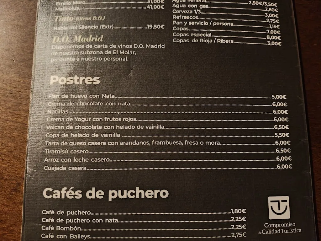 Menü_La Cueva del Lobo_El Molar_Bild_1