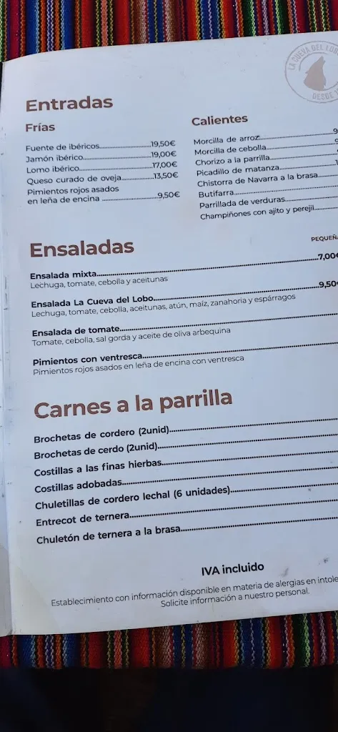 Menü_La Cueva del Lobo_El Molar_Bild_4