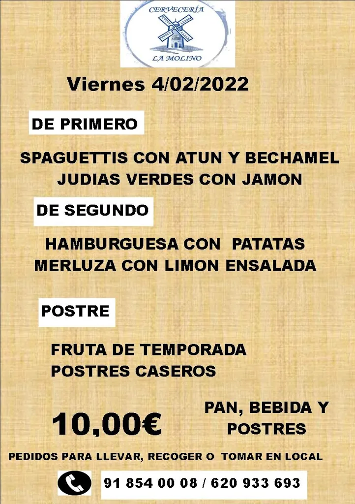 Menu_Cervecería La Molino_Guadarrama_image_1