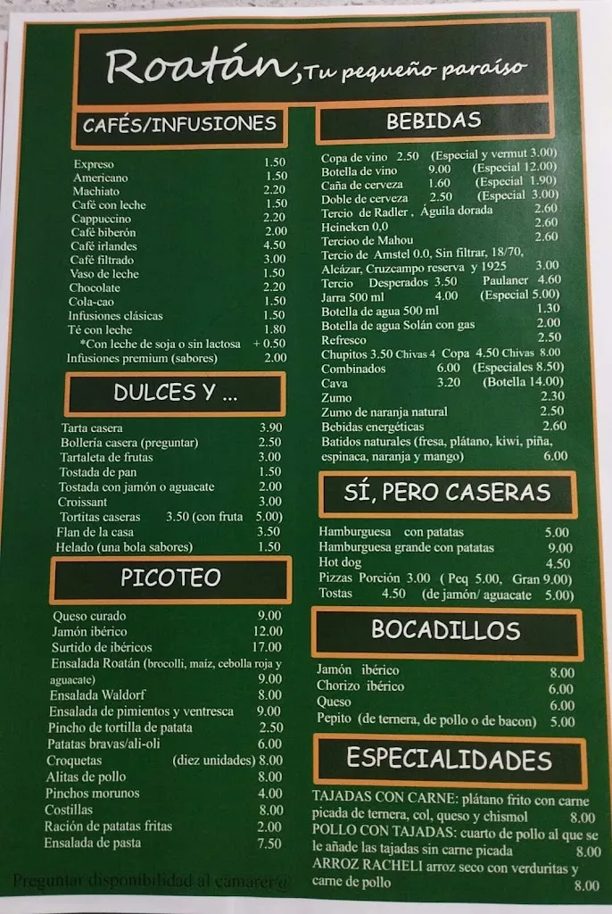 Menu_Cafeteria Roatán_Sevilla La Nueva_image_2
