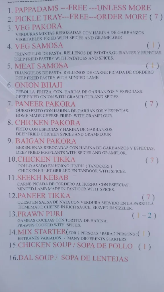 Menu_Restaurant Indian Palace_Alcaucín_image_1