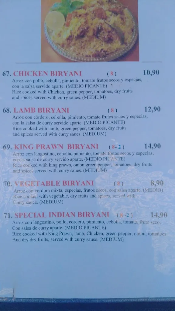 Menu_Restaurant Indian Palace_Alcaucín_image_2