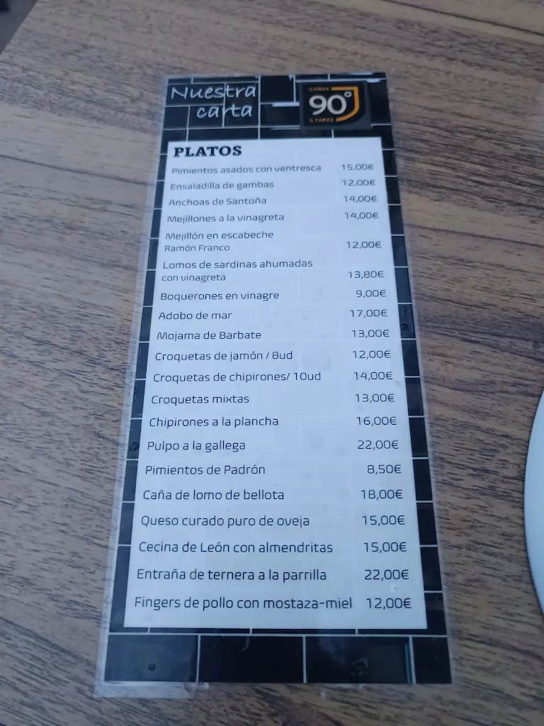 Menu_Cañas y Tapas 90 Grados_Villanueva del Pardillo_image_1