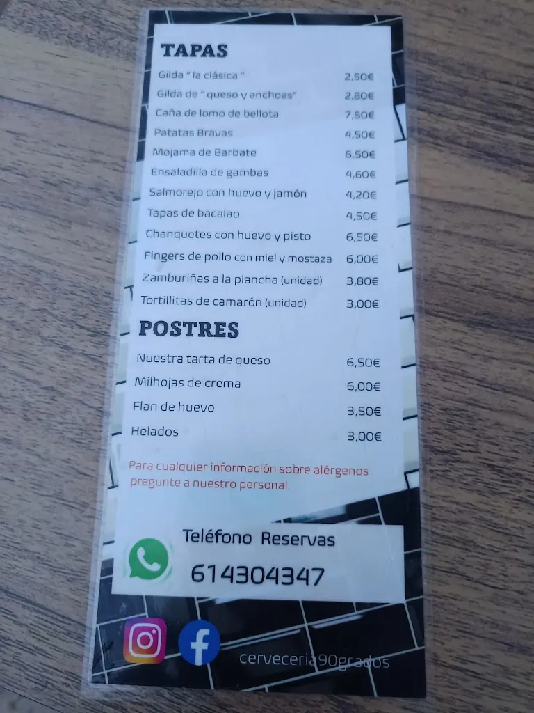 Menu_Cañas y Tapas 90 Grados_Villanueva del Pardillo_image_2