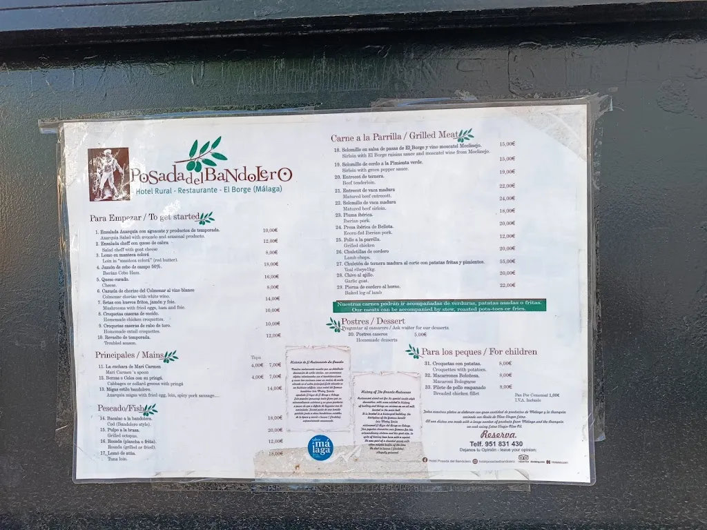 Menu_Hotel Posada Del Bandolero_Almáchar_immagine_1