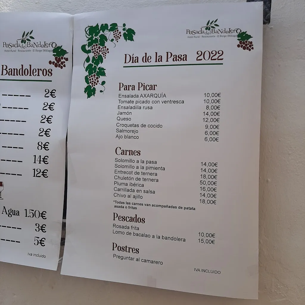 Menu_Hotel Posada Del Bandolero_Almáchar_immagine_4
