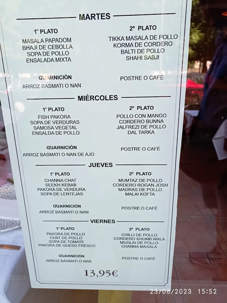 Menu_Restaurante Sabor Hindú_Orihuela_immagine_1