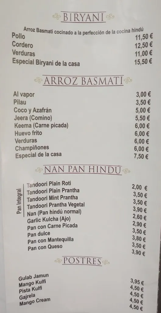 Menu_Restaurante Sabor Hindú_Orihuela_immagine_2